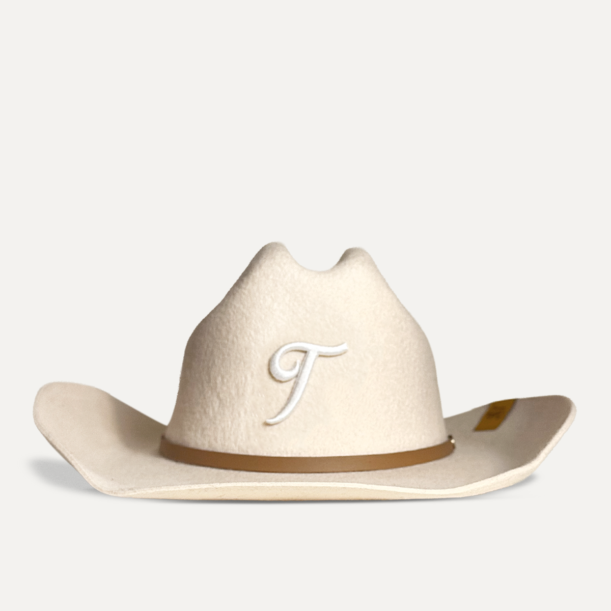 Teddy Headwear Texas embroidered monogram 100% wool Cowboy Hat, unisex traditional Western cowboy hat silhouette with leather hat band and interior silk lining.